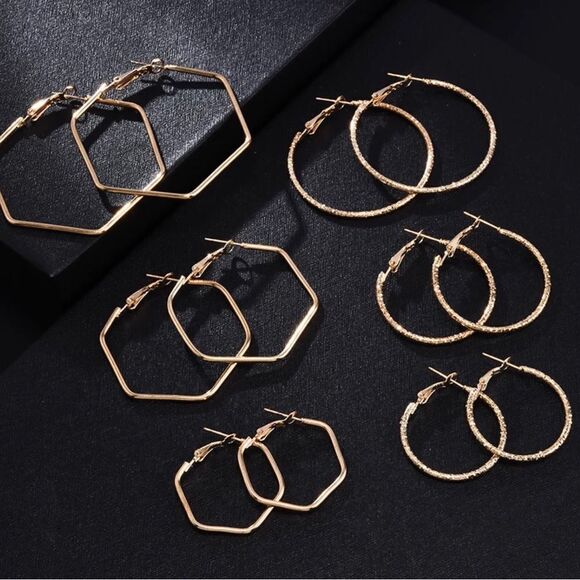 103 - 6 PAIR FASHION HOOP EARRINGS - Picture 1 of 6